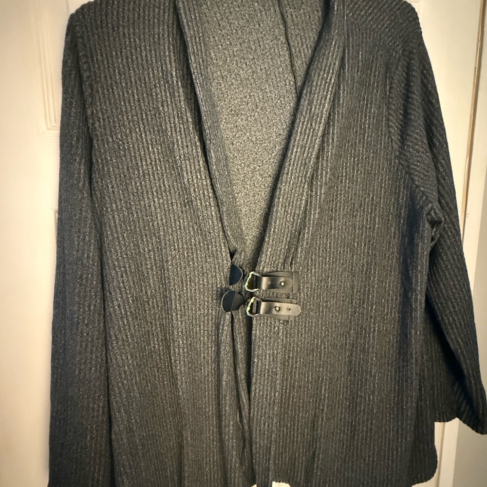 Gray Women's Sweater with Buckle Detail